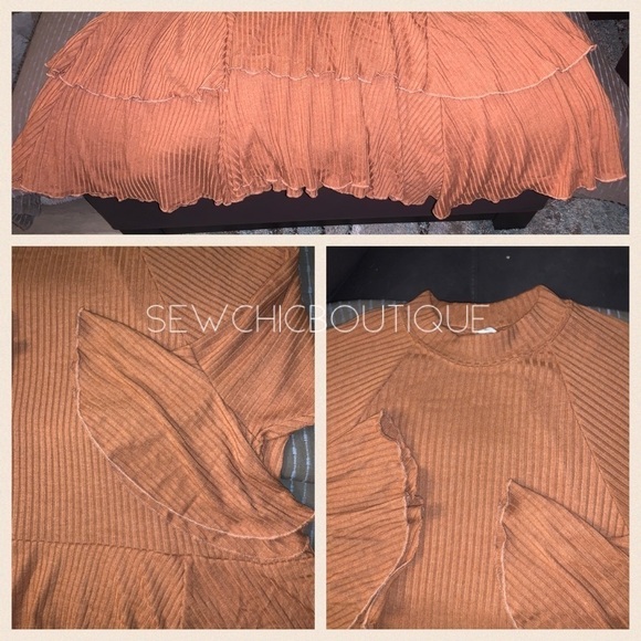 Rib Knit Ruffle Mini Dress in Chai - Picture 7 of 8